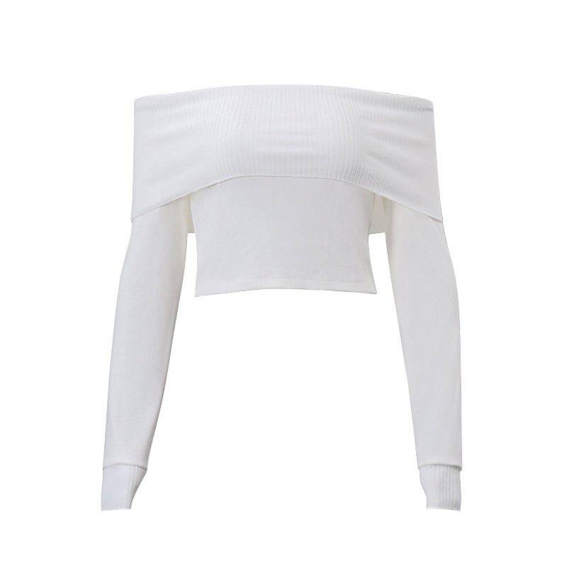 Elegant Off-The-Shoulder Slim Fit Women's Top for Autumn  S White 