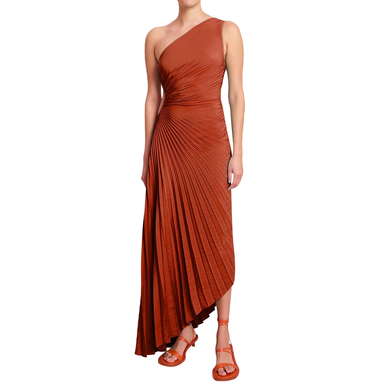 Elegant One-Shoulder Pleated Hollow Out Maxi Dress  XS Brown 