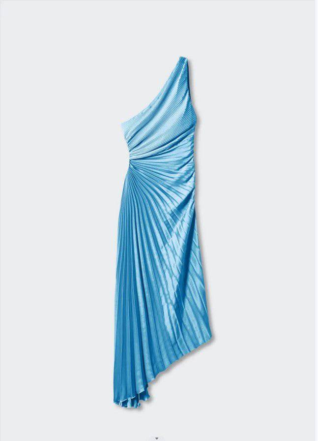 Elegant One-Shoulder Pleated Hollow Out Maxi Dress  XS Skyblue 