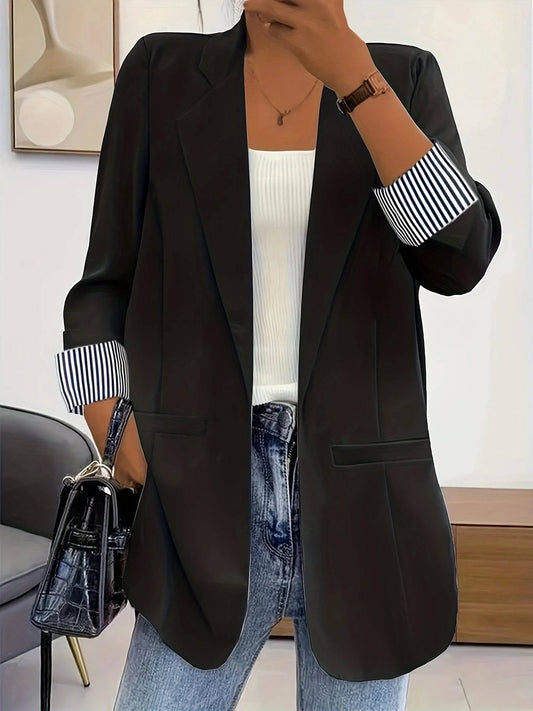 Elegant Patchwork Cardigan Blazer for Fall and Winter  S Black 