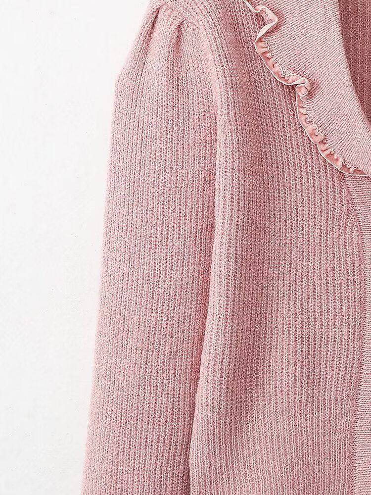 Elegant Pink French Button-Up Knitwear for Women    