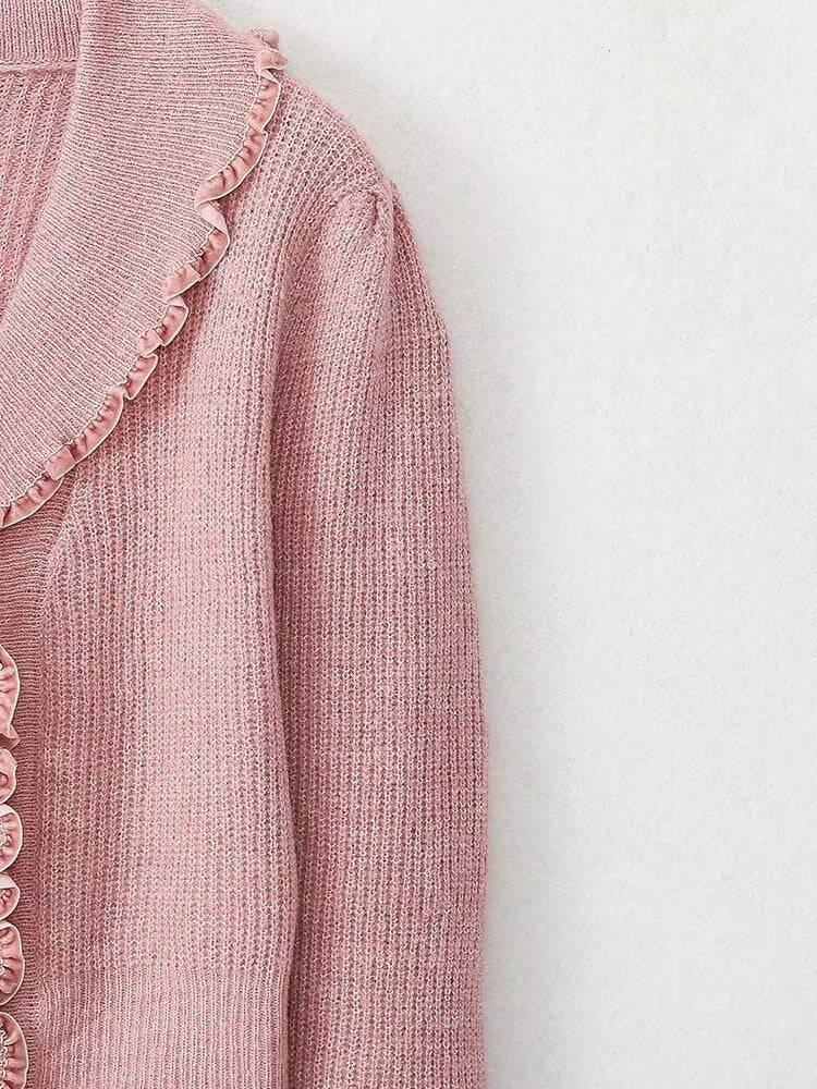 Elegant Pink French Button-Up Knitwear for Women    