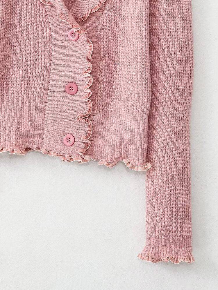 Elegant Pink French Button-Up Knitwear for Women    