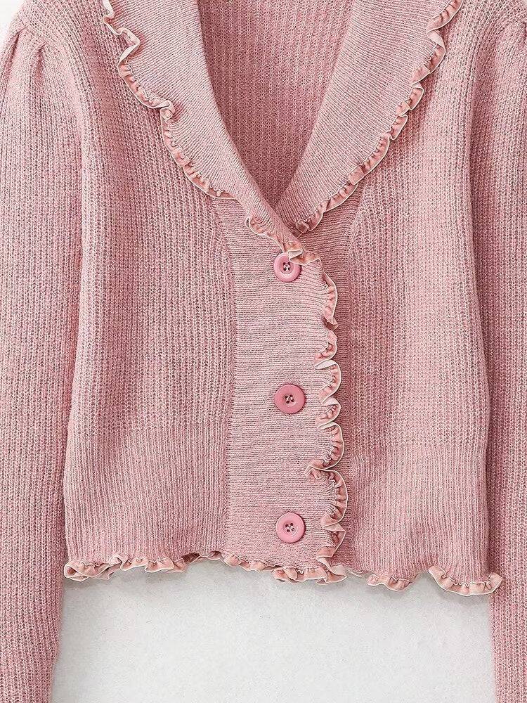 Elegant Pink French Button-Up Knitwear for Women    