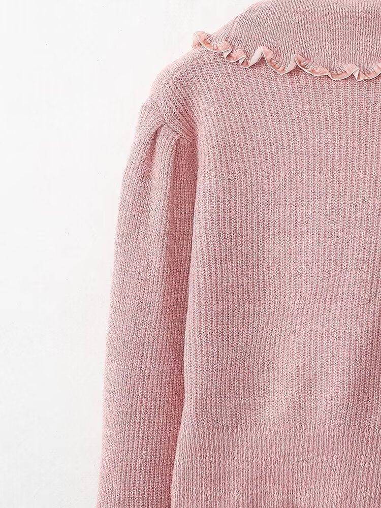 Elegant Pink French Button-Up Knitwear for Women    