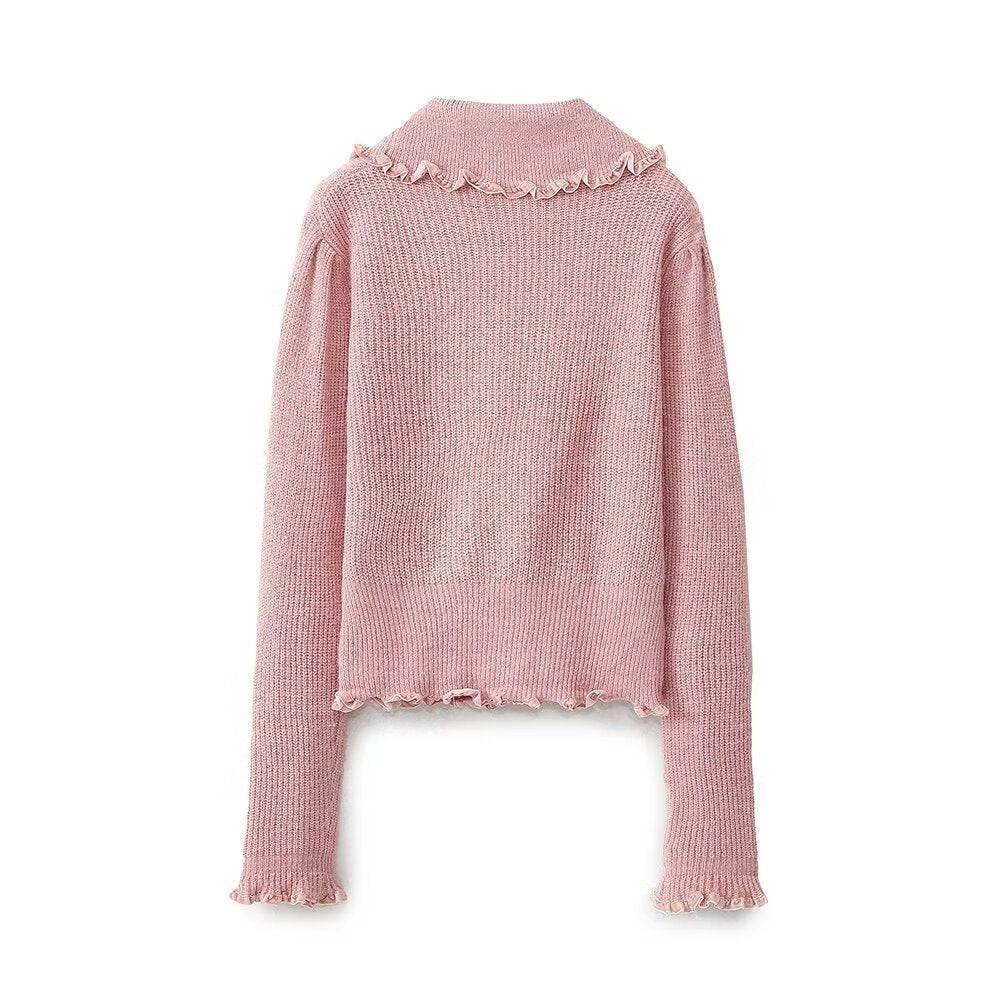 Elegant Pink French Button-Up Knitwear for Women    