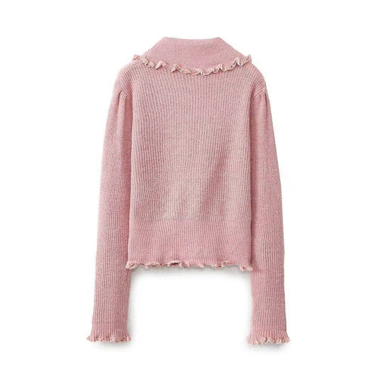 Elegant Pink French Button-Up Knitwear for Women    