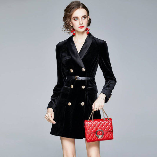 Elegant Pleuche Blazer Dress for Sophisticated Women    