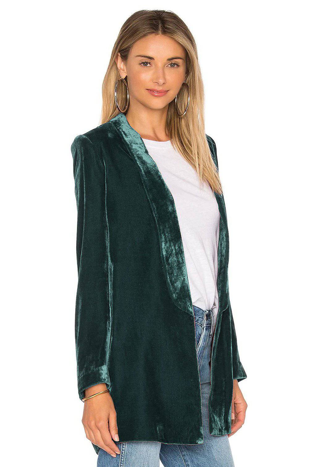 Elegant Pleuche Blazer Women's Slim Fit Coat for Versatile Outerwear  S blackish green 