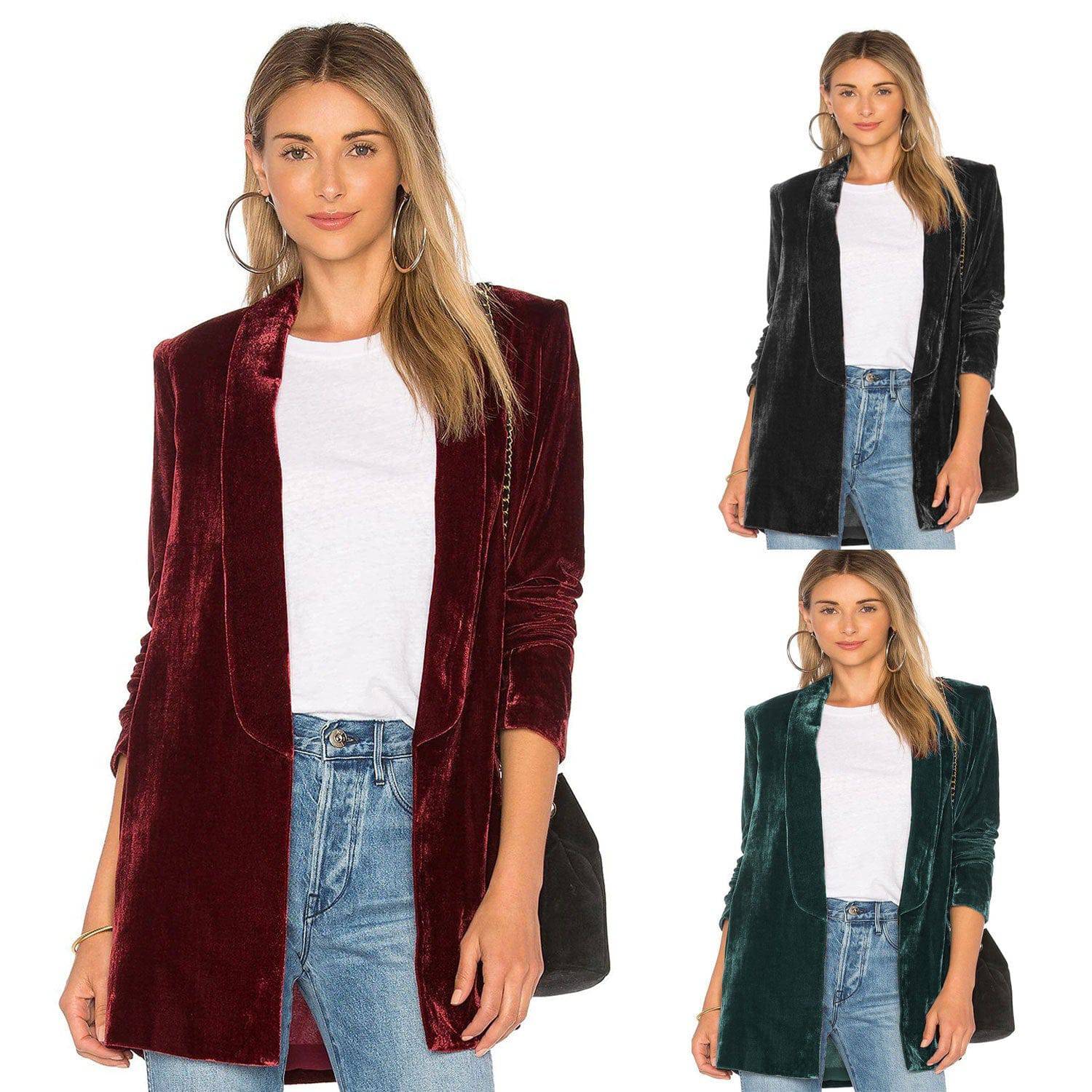 Elegant Pleuche Blazer Women's Slim Fit Coat for Versatile Outerwear    