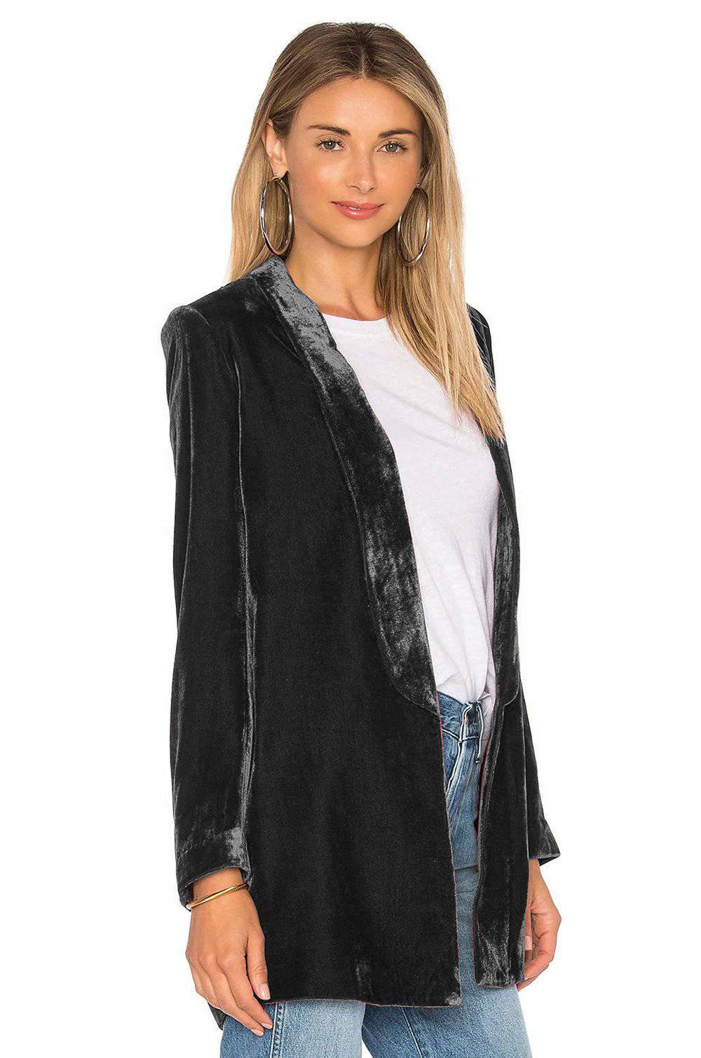 Elegant Pleuche Blazer Women's Slim Fit Coat for Versatile Outerwear  S Black 