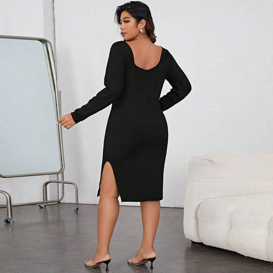 Elegant Plus Size Bodycon Dress with Split Sleeves    