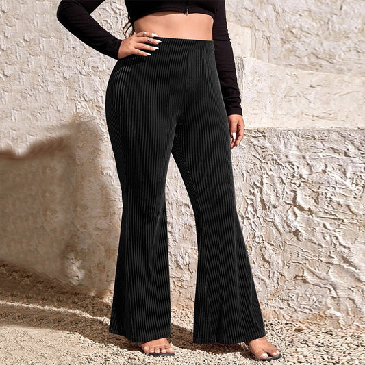 Elegant Plus Size Flared Pants for Autumn and Winter  1XL Black 