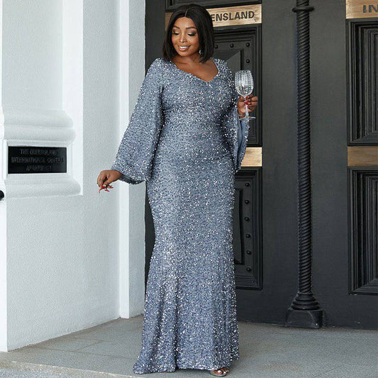 Elegant Plus Size Sequin Fishtail Maxi Dress for Curvy Women    