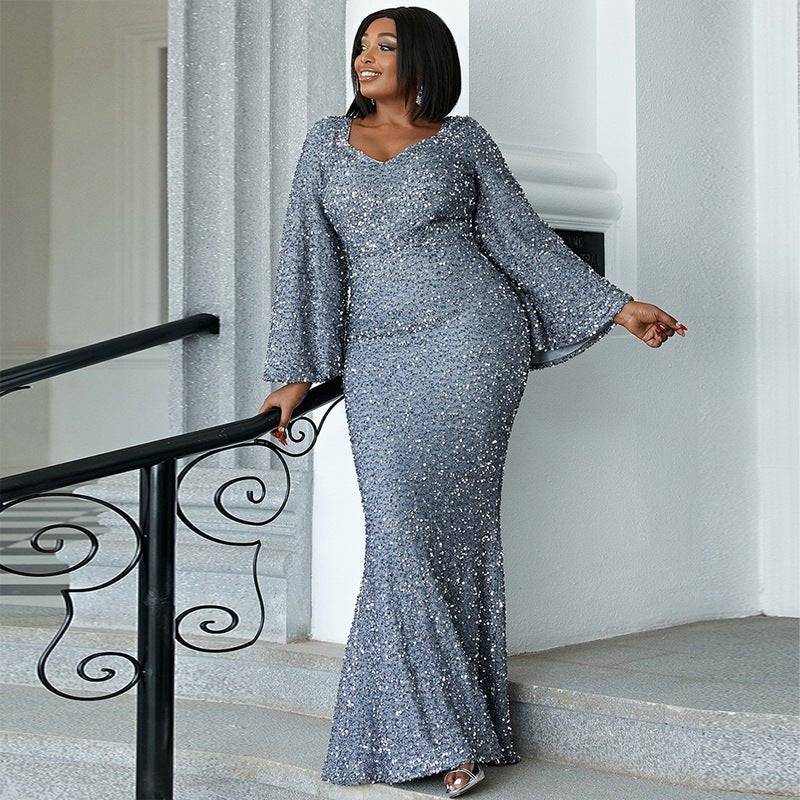 Elegant Plus Size Sequin Fishtail Maxi Dress for Curvy Women    
