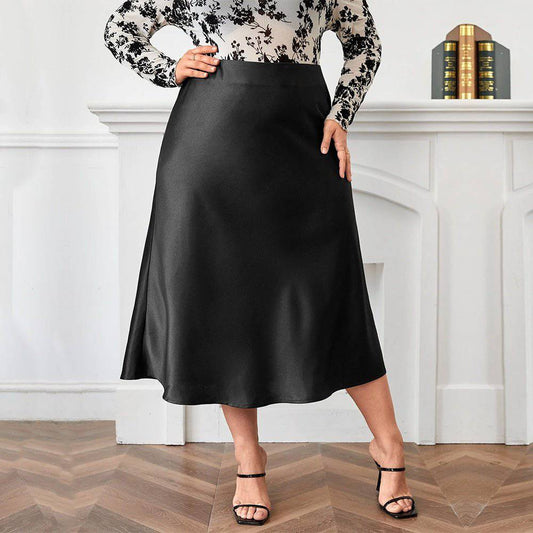 Elegant Satin High Waist A-Line Skirt for Plus Size Women    