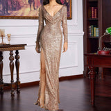 Elegant Sequined V-Neck Maxi Dress for Formal Occasions    