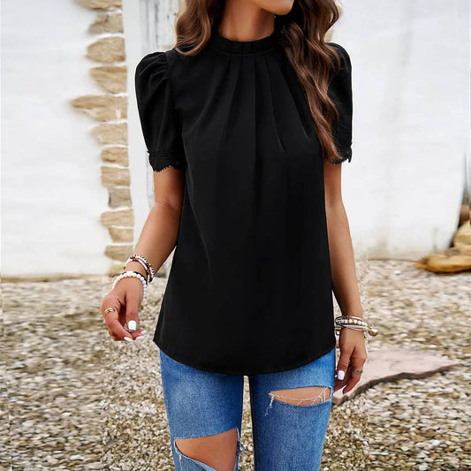 Elegant Solid Color Short Sleeve Top for Women    