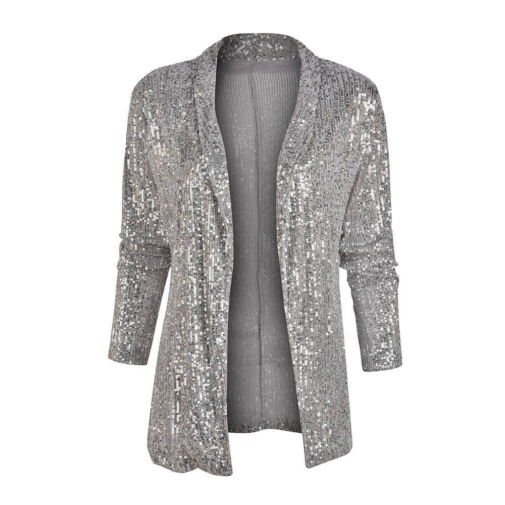 Elegant Spring Sequined Collared Coat for Women    