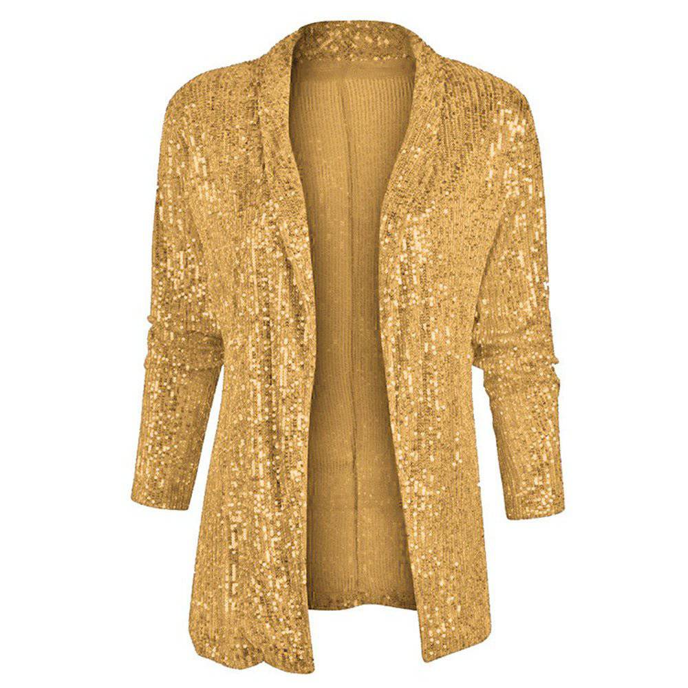 Elegant Spring Sequined Collared Coat for Women    