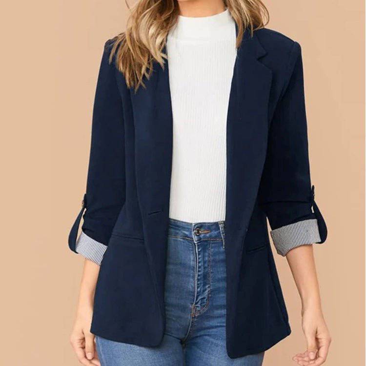 Elegant Stitched Collared Slim Fit Blazer for Fall and Winter  S Purplish blue 