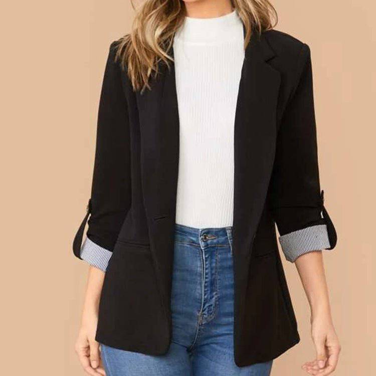 Elegant Stitched Collared Slim Fit Blazer for Fall and Winter  S Black 