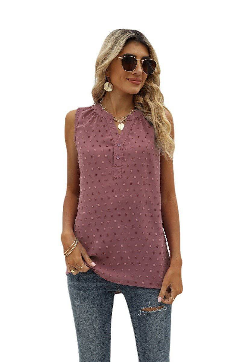 elegant Summer Chiffon Sleeveless Shirt for Women  S Dark Pink 