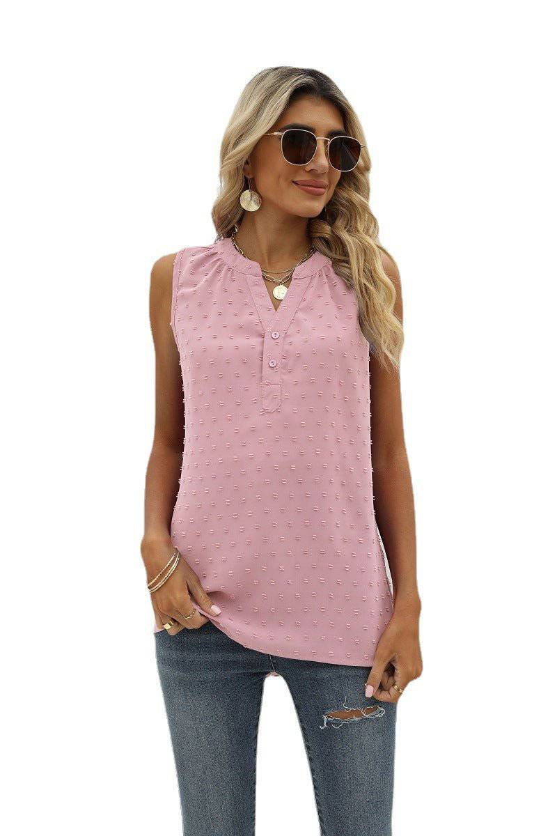 elegant Summer Chiffon Sleeveless Shirt for Women  S Pink 