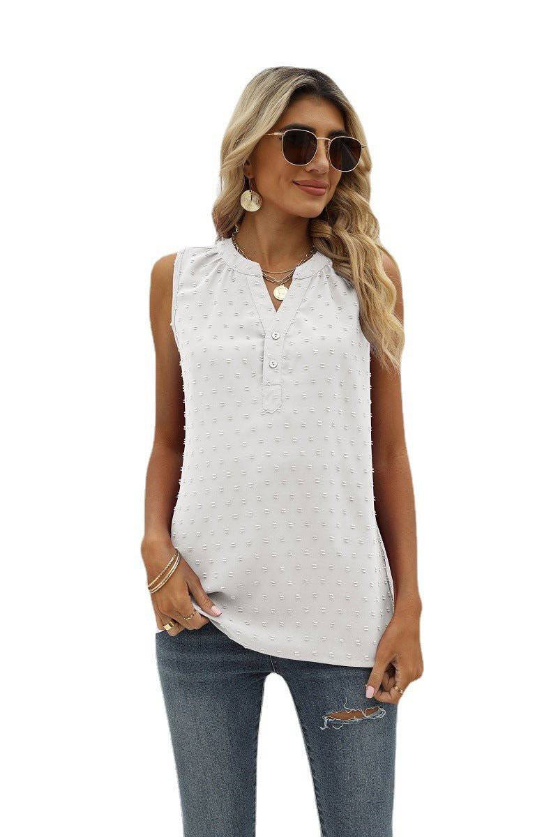 elegant Summer Chiffon Sleeveless Shirt for Women  S White 