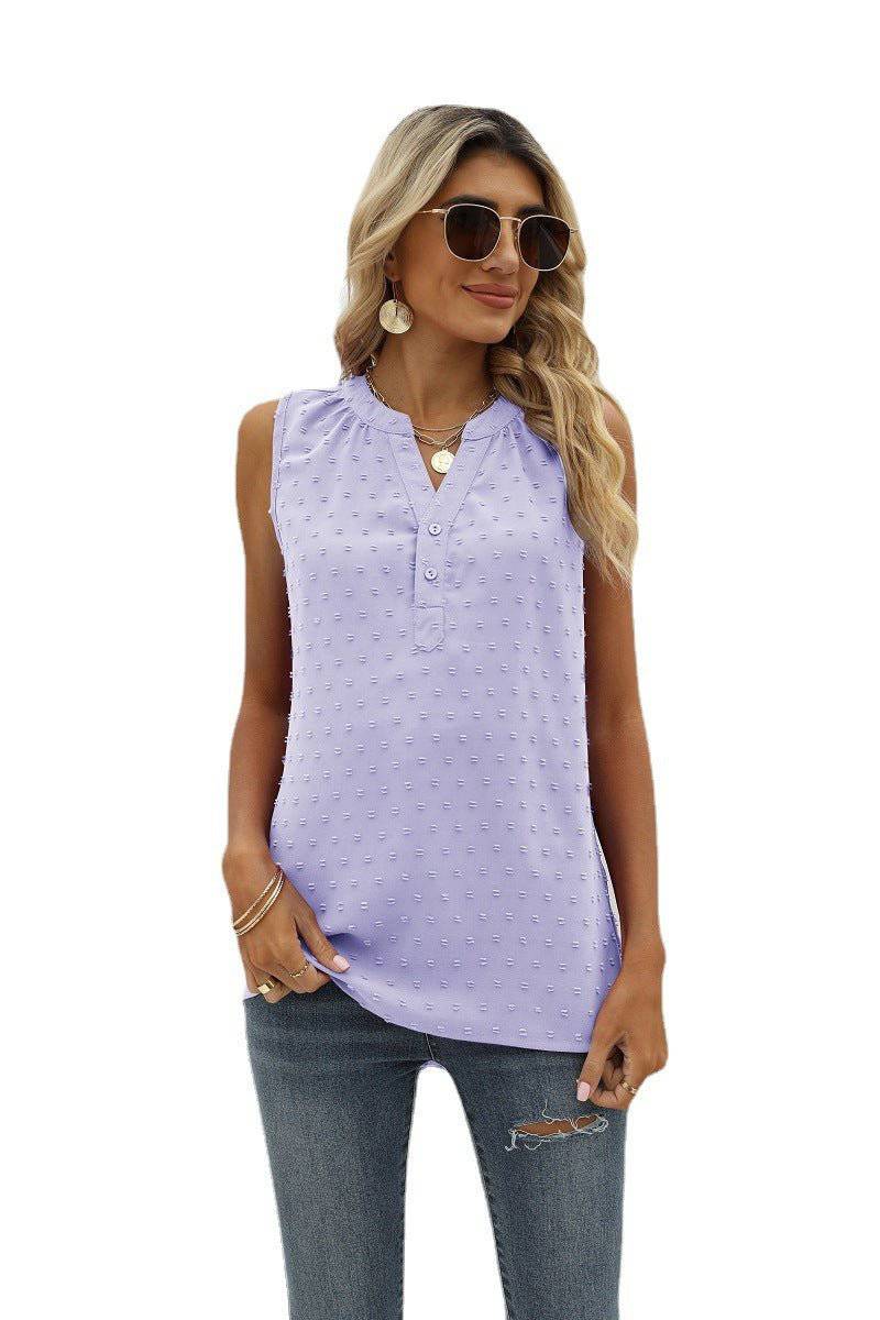 elegant Summer Chiffon Sleeveless Shirt for Women  S Lavender 