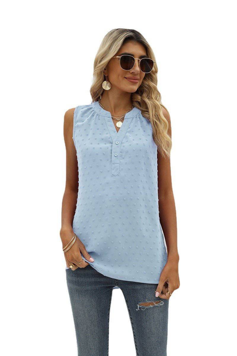 elegant Summer Chiffon Sleeveless Shirt for Women  S skyblue 