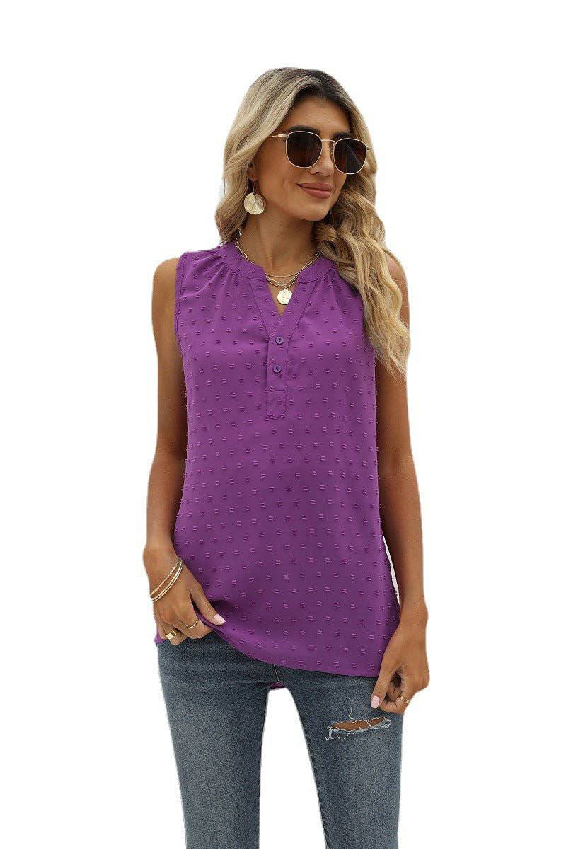 elegant Summer Chiffon Sleeveless Shirt for Women  S Purple 