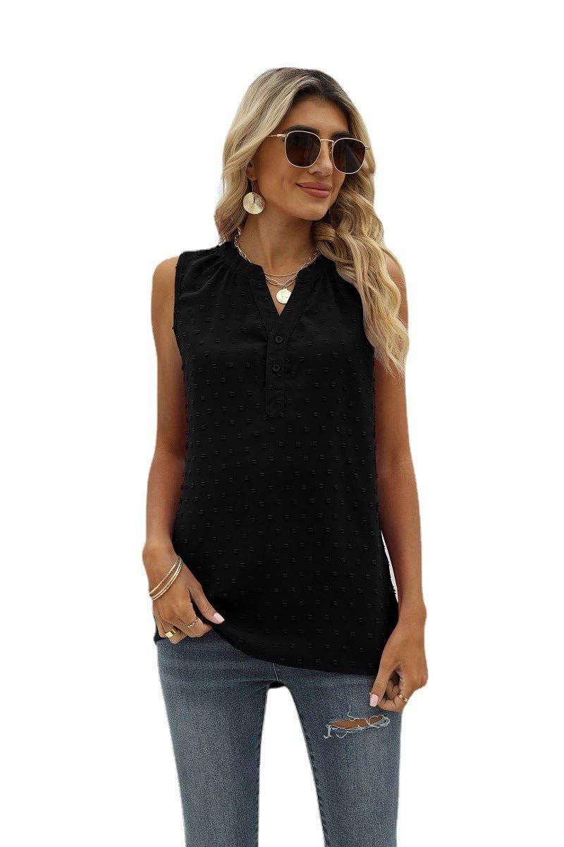 elegant Summer Chiffon Sleeveless Shirt for Women  S Black 