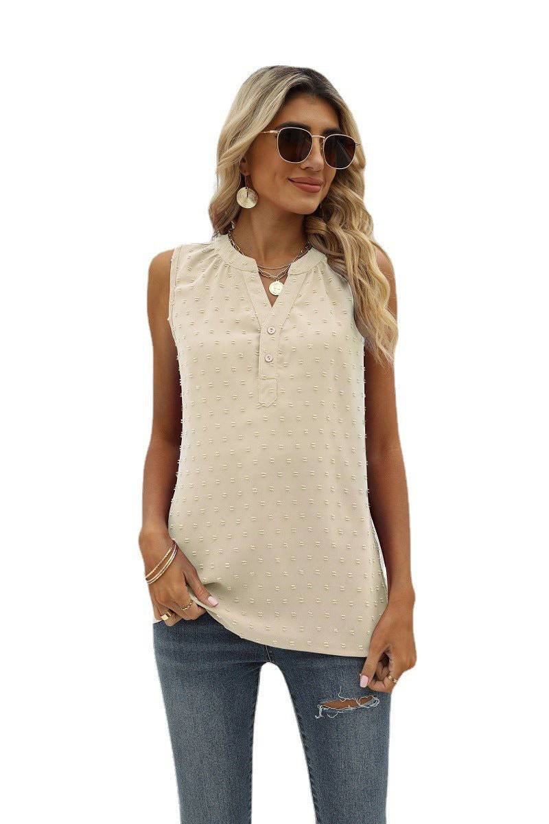 elegant Summer Chiffon Sleeveless Shirt for Women  S Apricot 