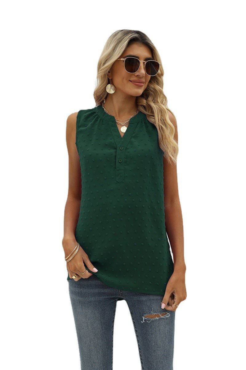 elegant Summer Chiffon Sleeveless Shirt for Women  S blackish green 