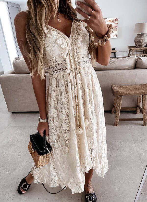 Elegant Summer Lace V-Neck Maxi Dress    